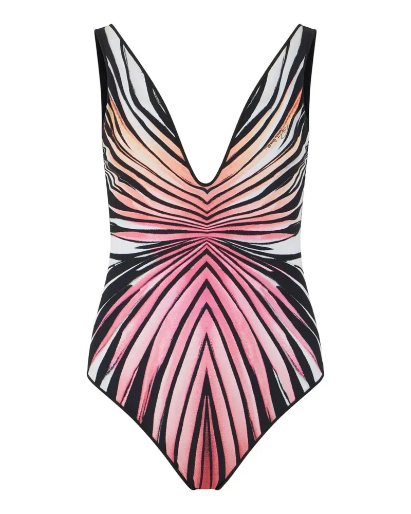 Roberto Cavalli Ray-print V-neck swimsuit - Schwarz Schwarz