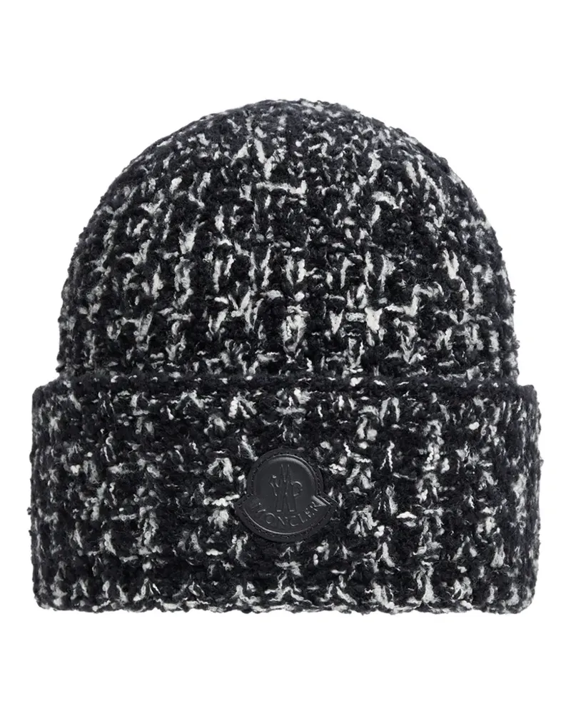 Moncler tweed logo-patch beanie - Schwarz Schwarz