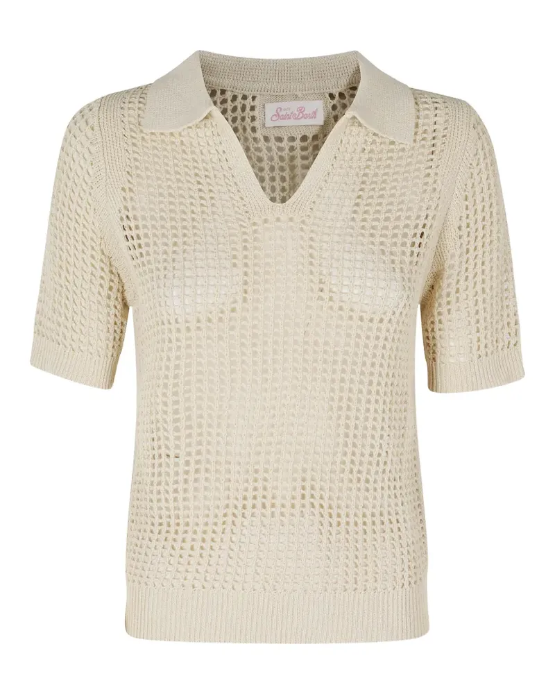 MC2 Saint Barth Flora crochet-knit polo shirt - Nude Nude