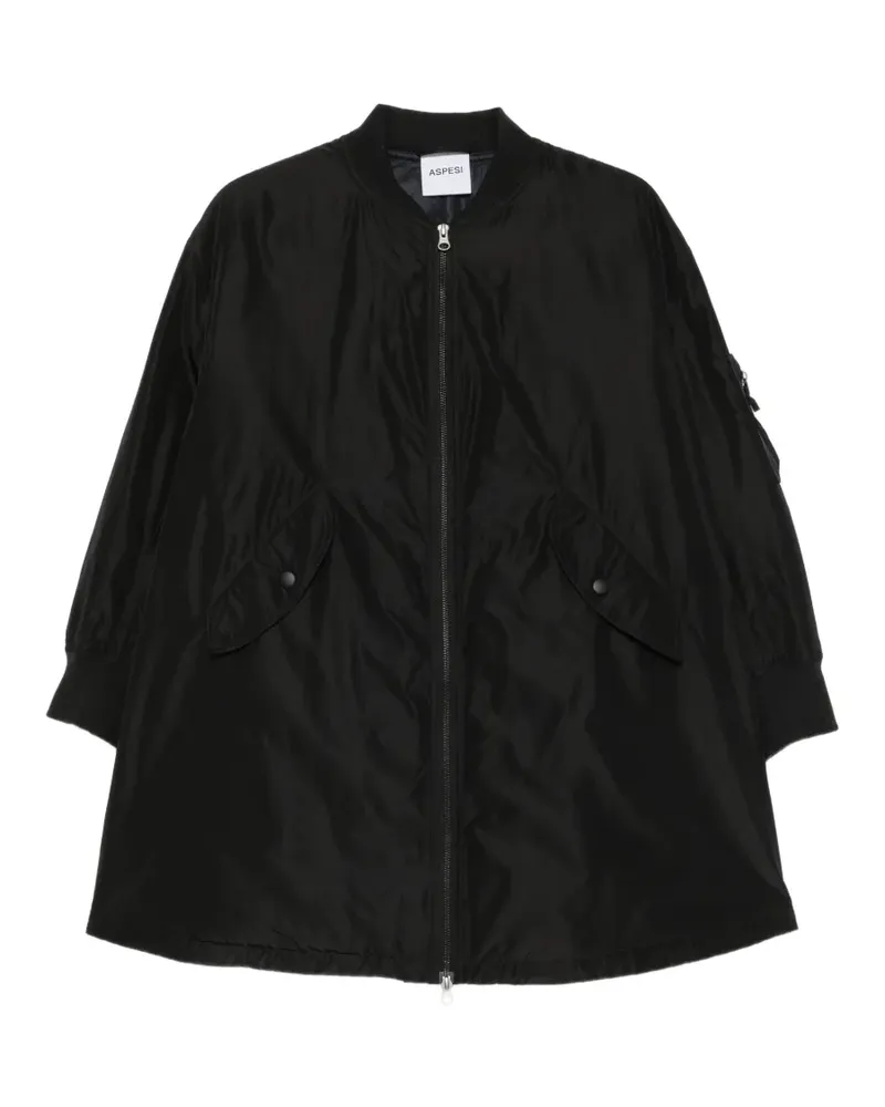 ASPESI ribbed-trim zip-up coat - Schwarz Schwarz