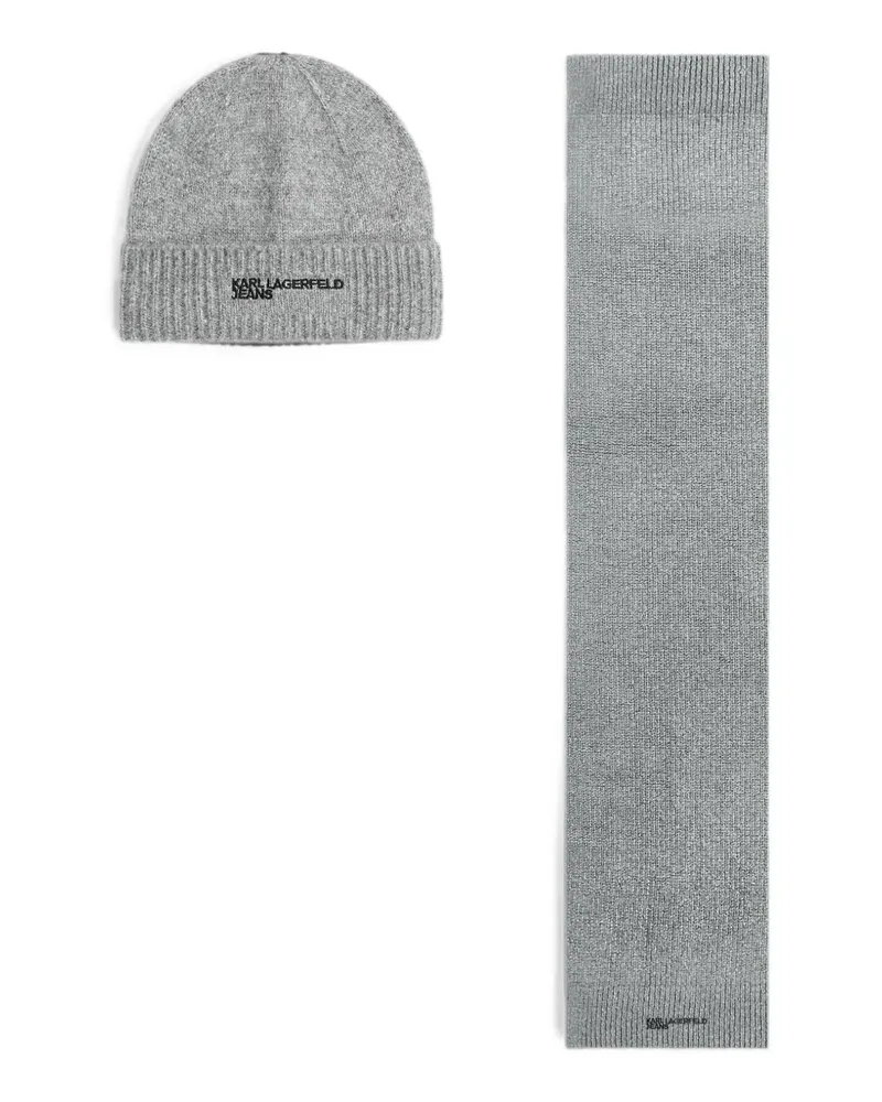 Karl Lagerfeld Meliertes Geschenk-Set mit Beanie und Schal - Grau Grau