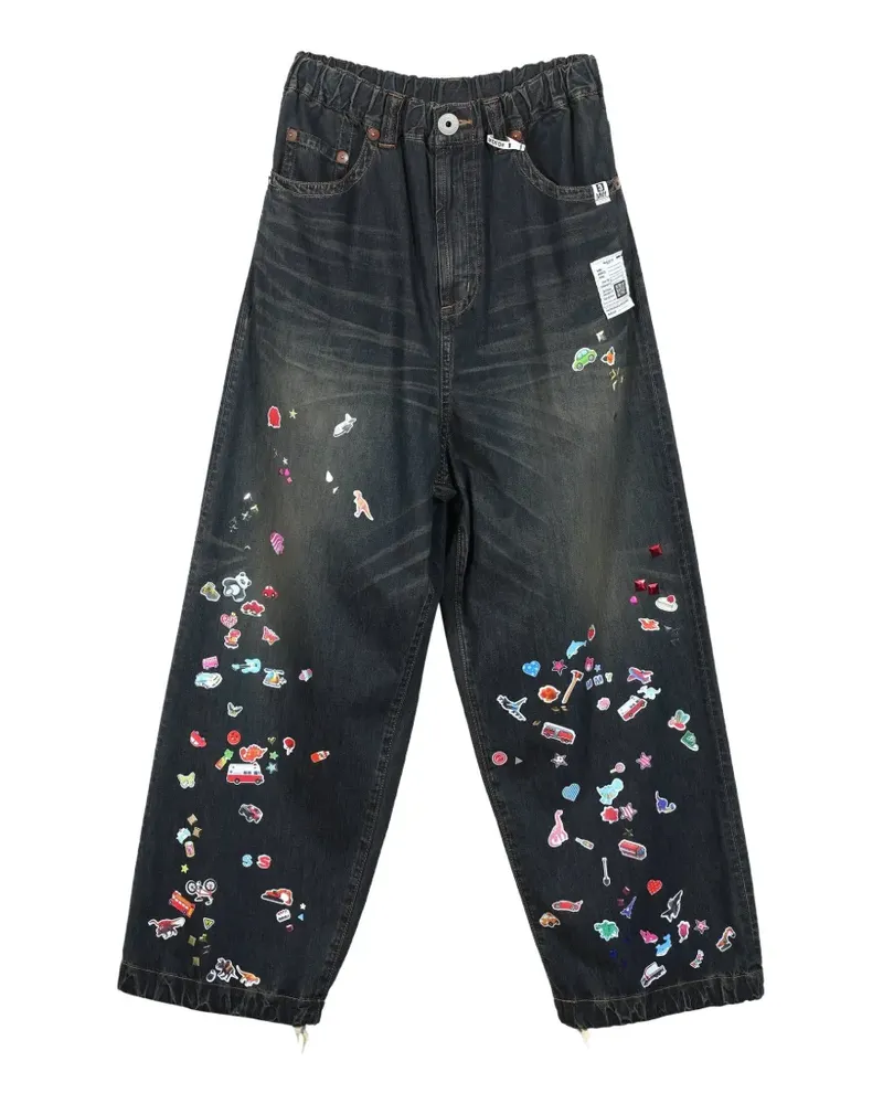 MIHARAYASUHIRO Wide-Leg-Jeans mit Sticker-Patch - Blau Blau