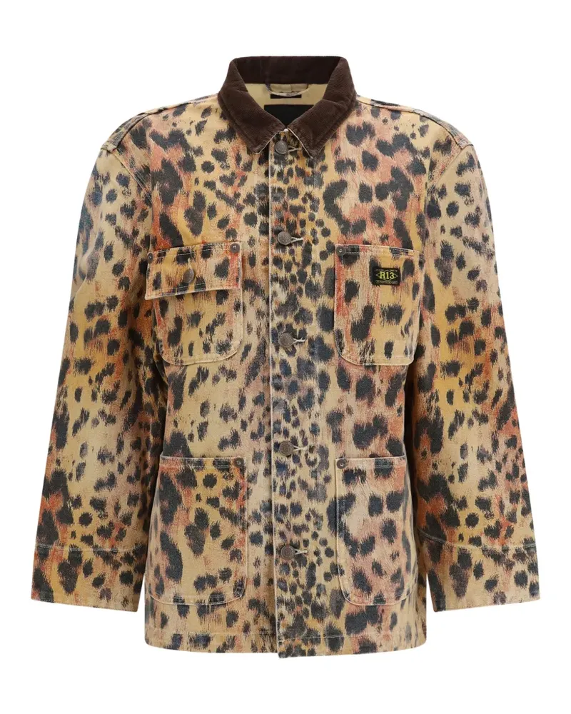 R13 Relaxed Chore leopard-print corduroy-collar jacket - Nude Nude