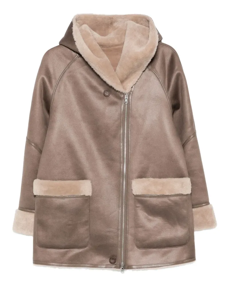 Urbancode Kapuzenmantel mit Shearling-Besatz - Braun Braun