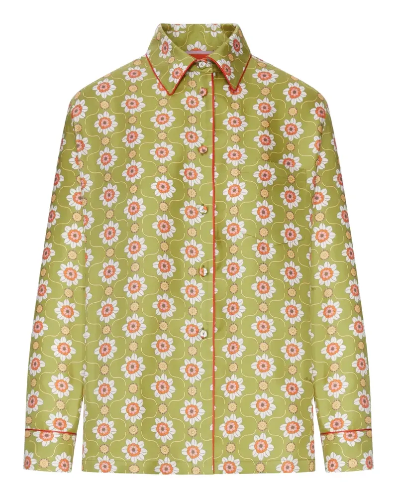 La DoubleJ Seidenhemd mit Blumenprint - Grün Grün