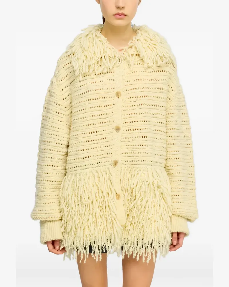 Semicouture fringe-trimmed wool oversized cardigan - Nude Nude