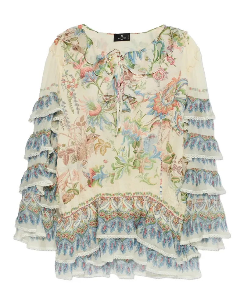 Etro floral-pattern ruffled mini dress - Nude Nude