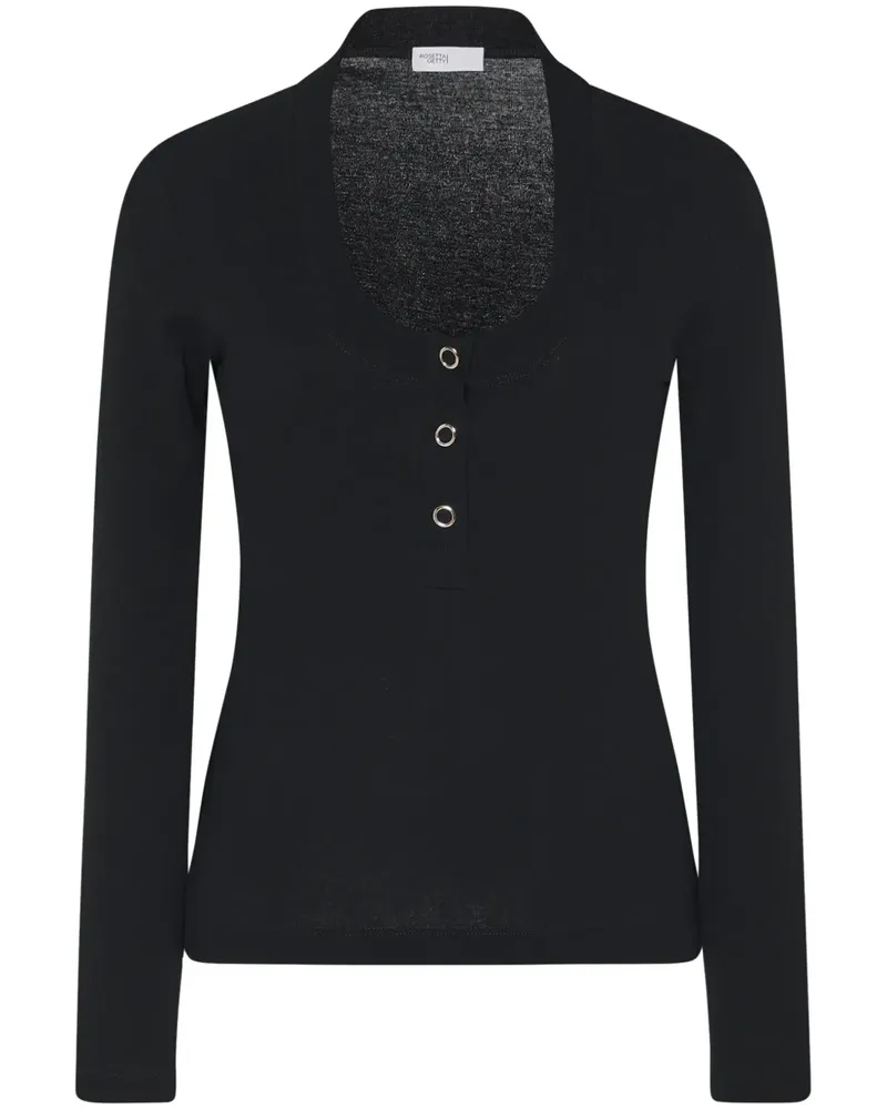 Rosetta Getty Geripptes Henley-Oberteil - Schwarz Schwarz