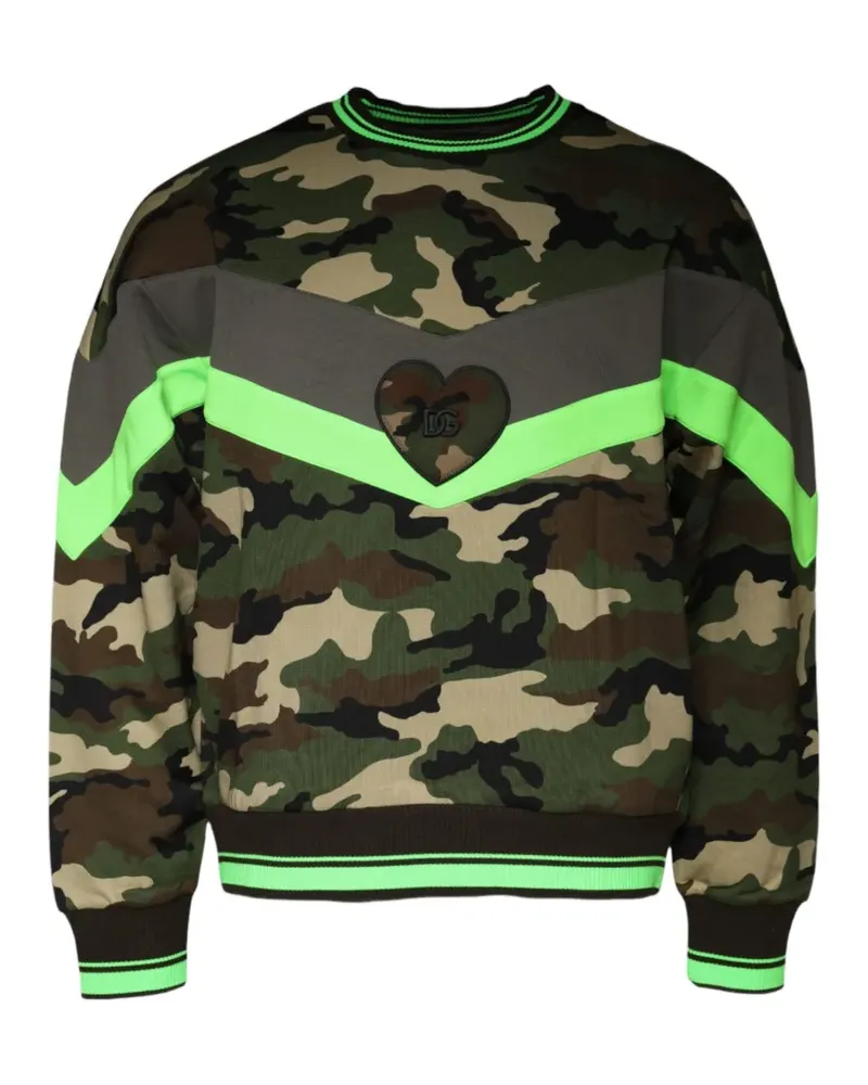 Dolce & Gabbana Sweatshirt mit Camouflage-Print und Herz-Patch - Grün Grün
