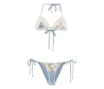 Bikini mit Blumen-Print - Blau