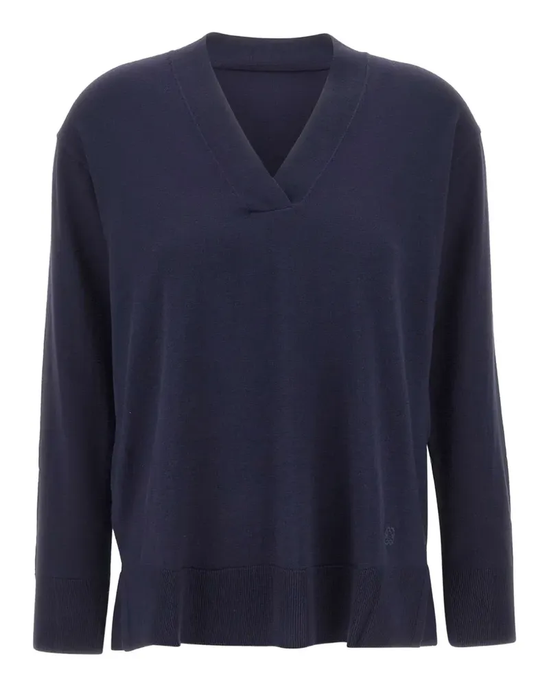 Elena Mirò V-neck side-slit fine-knit top - Blau Blau