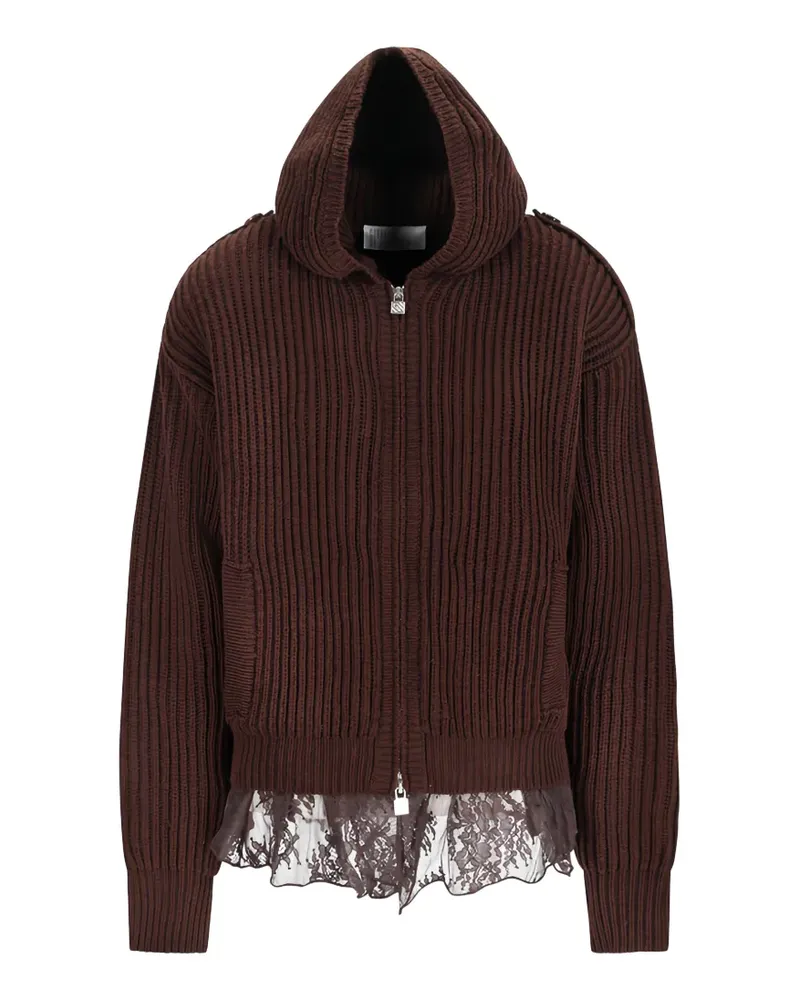 Giuseppe di Morabito Gerippter Hoodie mit Spitzenbesatz aus Strick - Braun Braun