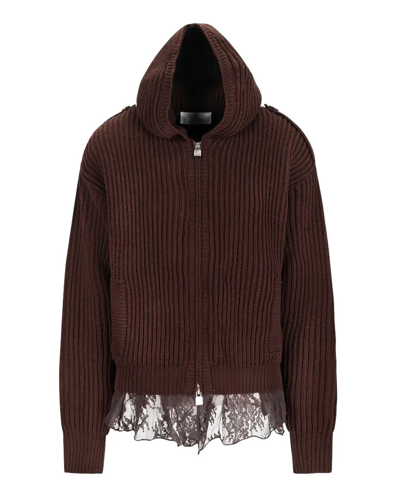 Giuseppe di Morabito lace-trim ribbed-knit hoodie - Braun Braun