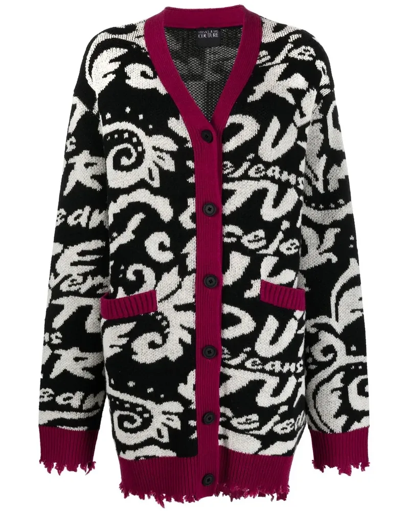 Versace Jeans Strickmantel in Distressed-Optik - Schwarz Schwarz