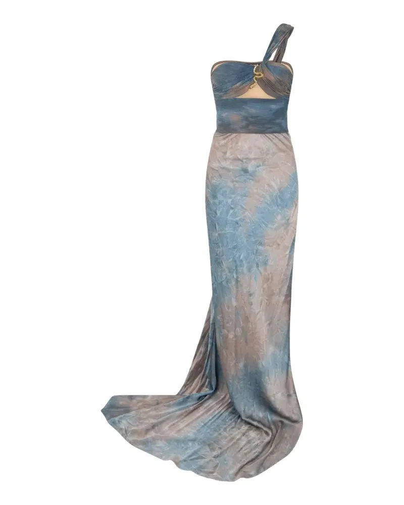 Roberto Cavalli One-Shoulder-Maxikleid mit Schlangen-Schild - Blau Blau