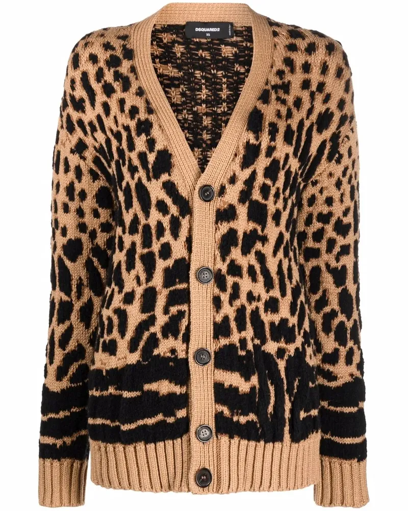 Dsquared2 Langer Cardigan mit Leopardenmuster - Braun Braun