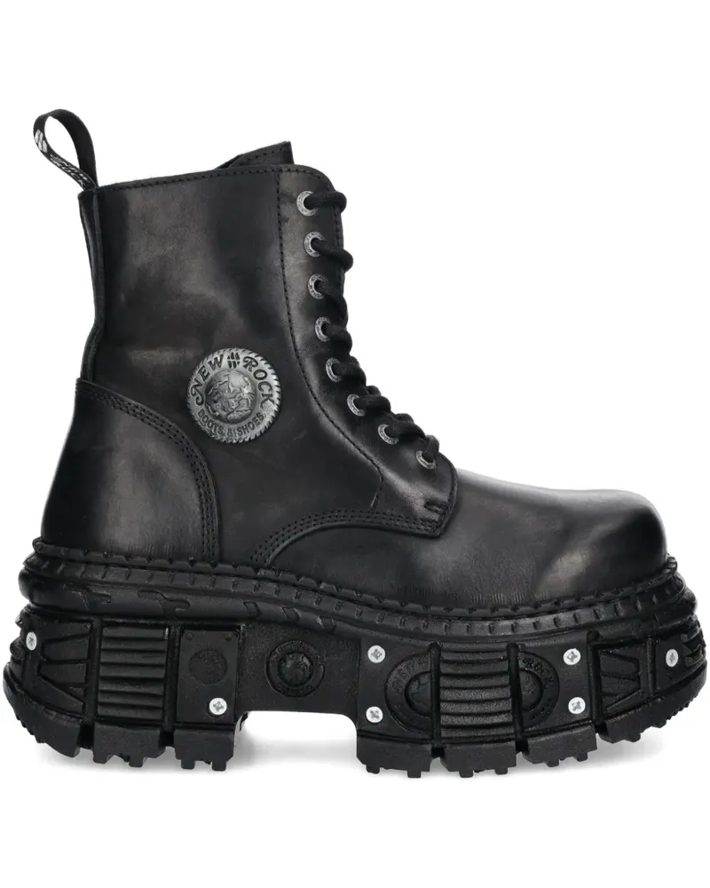 New Rock Schnürstiefel 100mm - Schwarz Schwarz