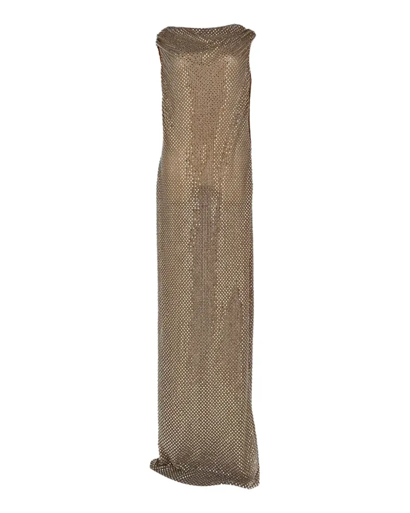 Self-Portrait rhinestone-embellished draped maxi gown - Gold Gold