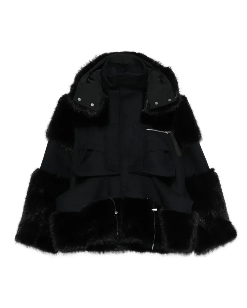 Sacai faux-fur trimmed hooded jacket - Schwarz Schwarz