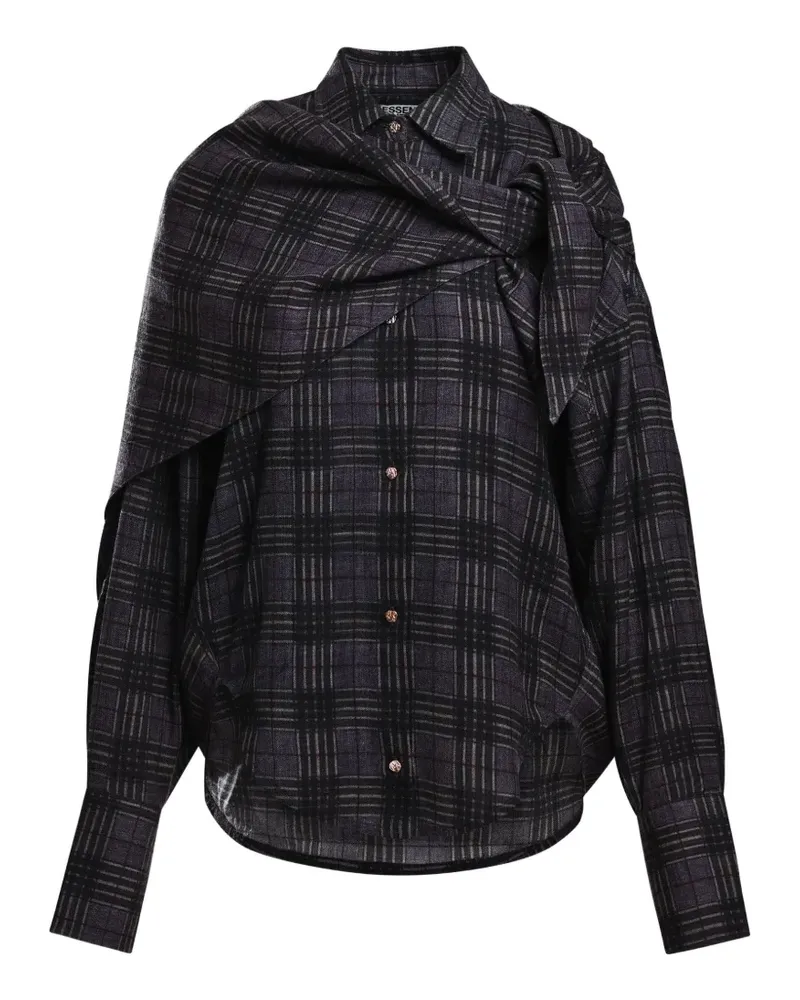 Essentiel Kariertes Kiss Hemd mit Schaldetail - Grau Grau