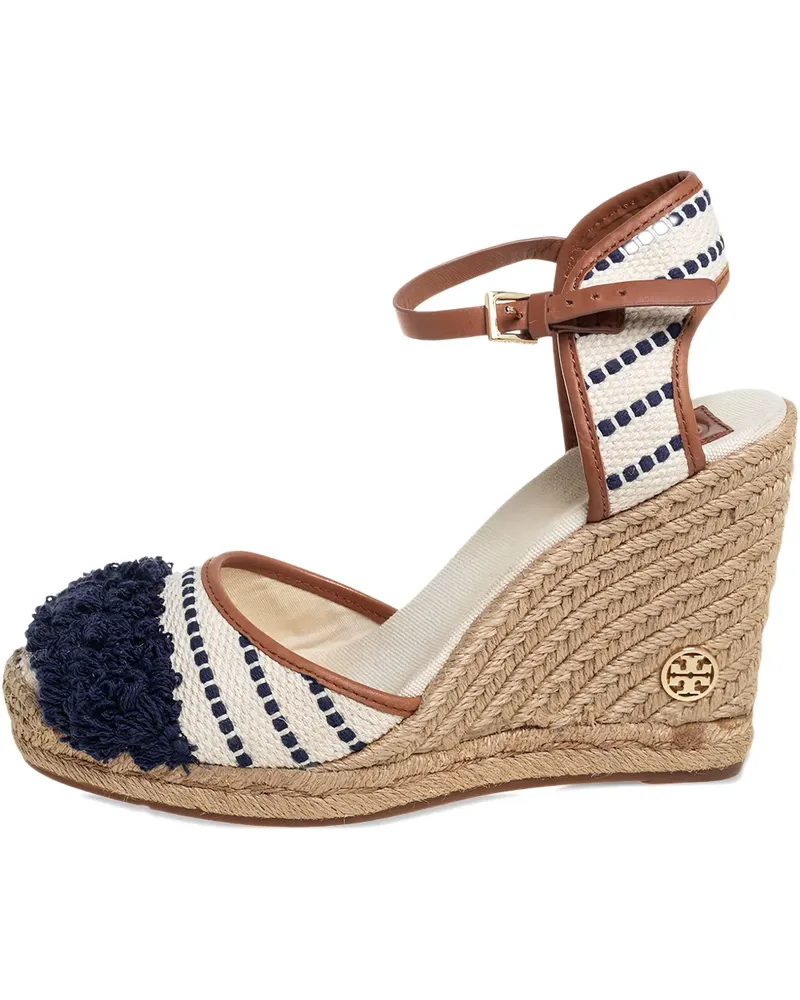 Tory Burch Gestreifte Wedge-Sandalen mit Pompons - Nude Nude