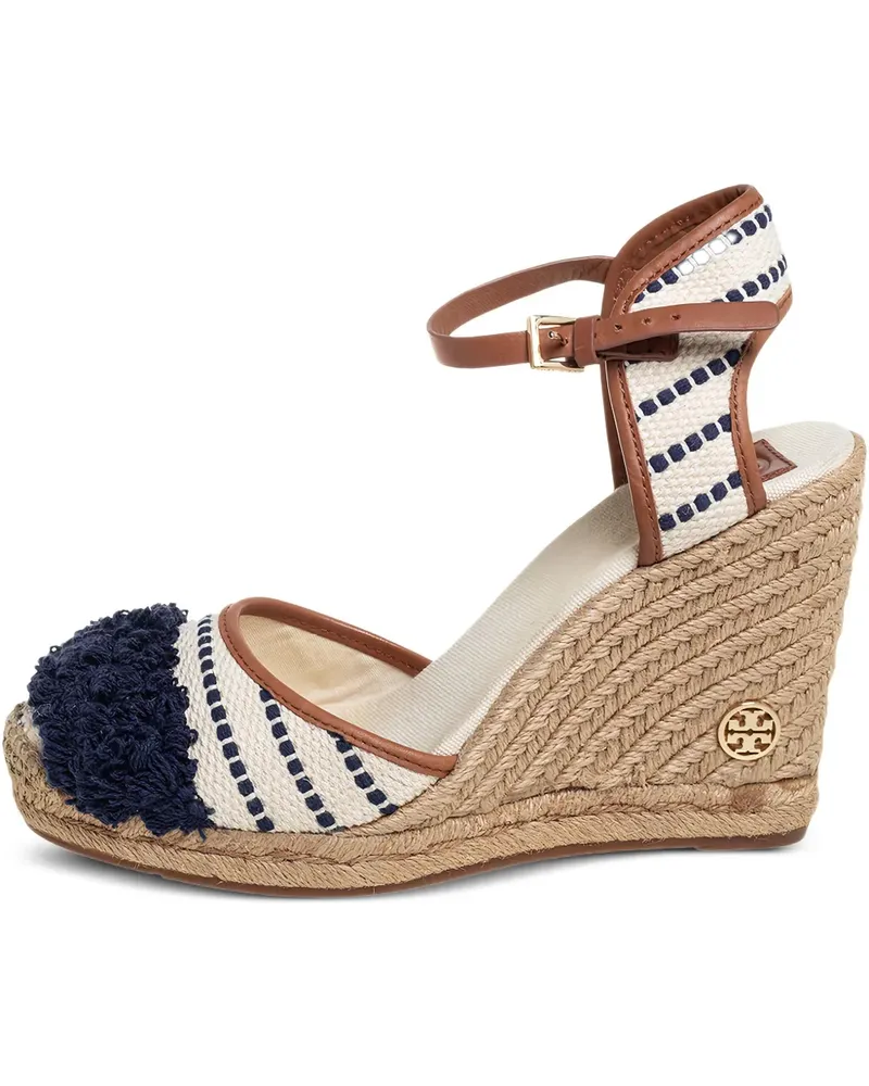 Tory Burch Gestreifte Wedge-Sandalen mit Pompons - Nude Nude