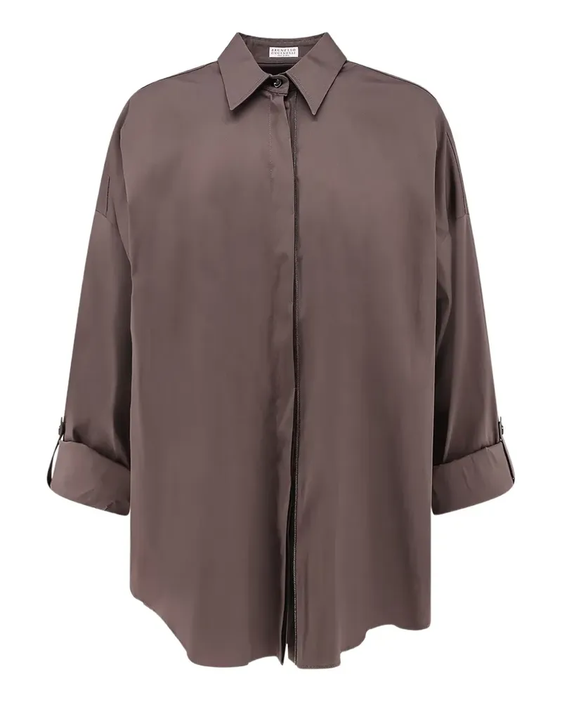 Brunello Cucinelli Monili-trim poplin shirt - Braun Braun