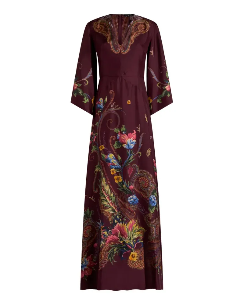 Etro Langes Seidenkleid mit Blumen-Paisley-Print - Rot Rot