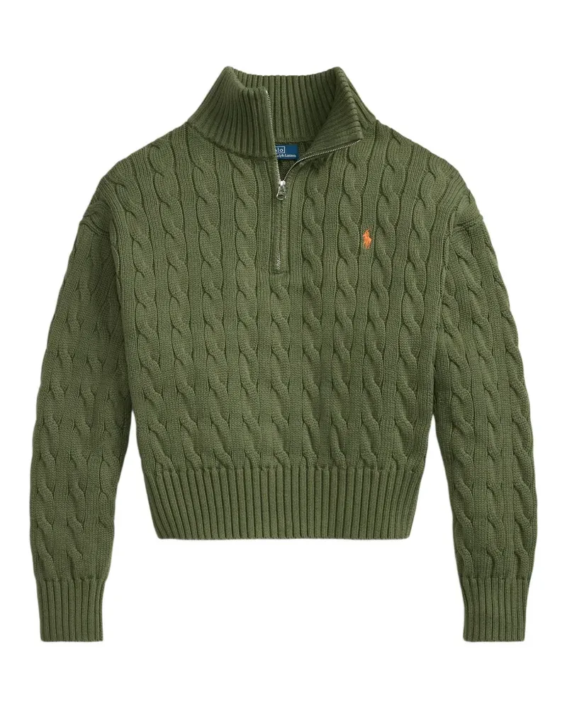Ralph Lauren Zopfmuster-Pullover mit Viertelreißverschluss - Grün Grün