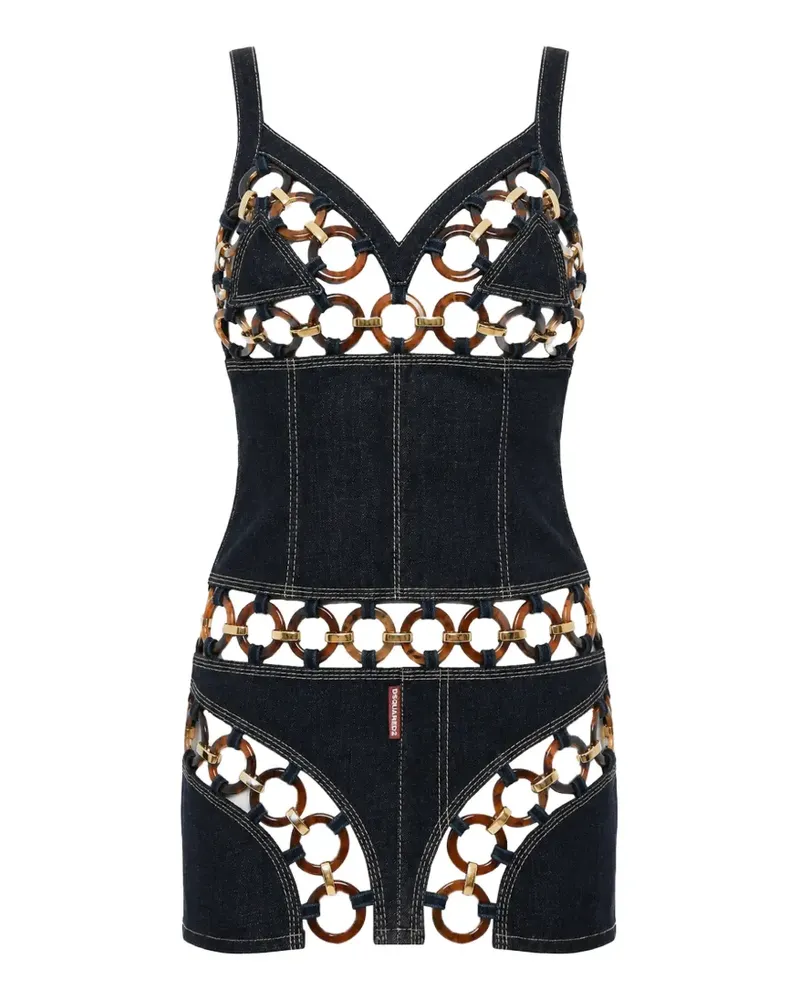 Dsquared2 cut-out ring-embellished mini dress - Blau Blau