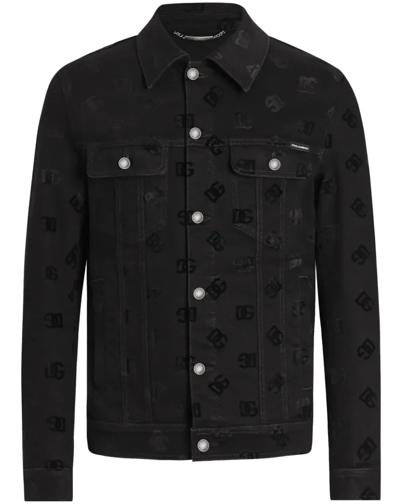 Dolce & Gabbana Jeansjacke mit Jacquard-Logo - Schwarz Schwarz