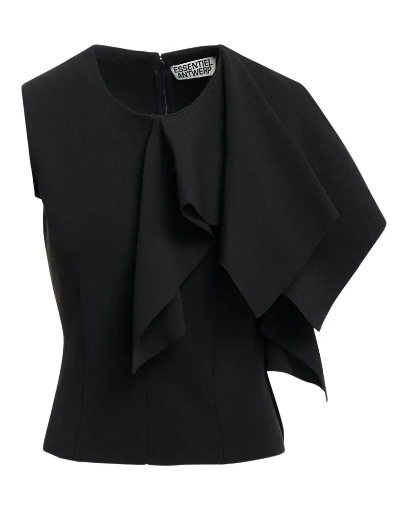 Essentiel Asymmetrische Know Bluse mit Rüschen - Schwarz Schwarz