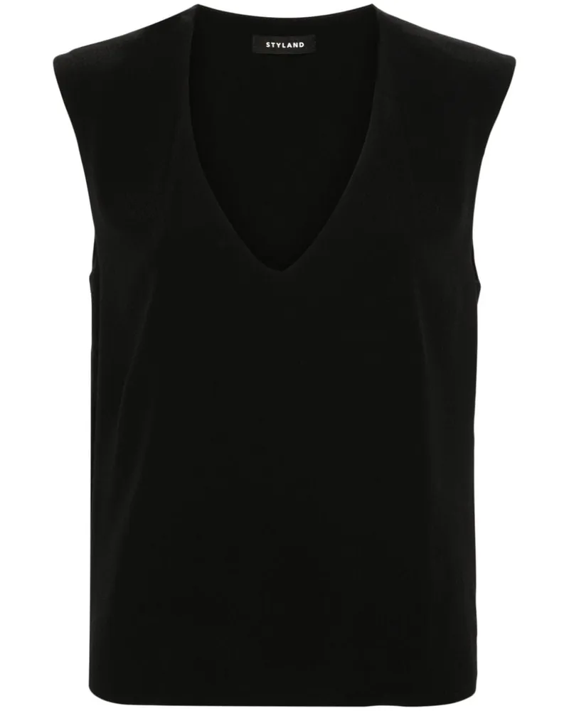 STYLAND Ärmellose Kreppbluse - Schwarz Schwarz