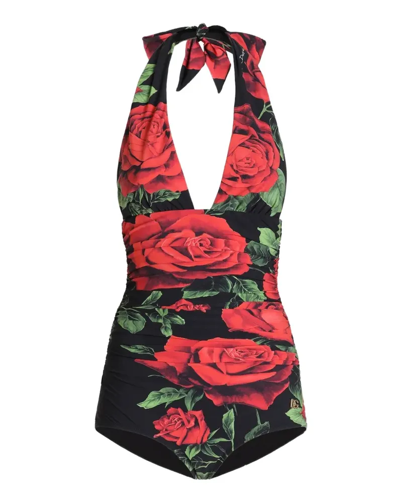 Dolce & Gabbana Badeanzug mit Rosenprint - Schwarz Schwarz