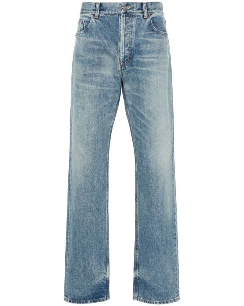 Saint Laurent Gerade Distressed-Jeans mit Stone-Wash-Effekt - Blau Blau