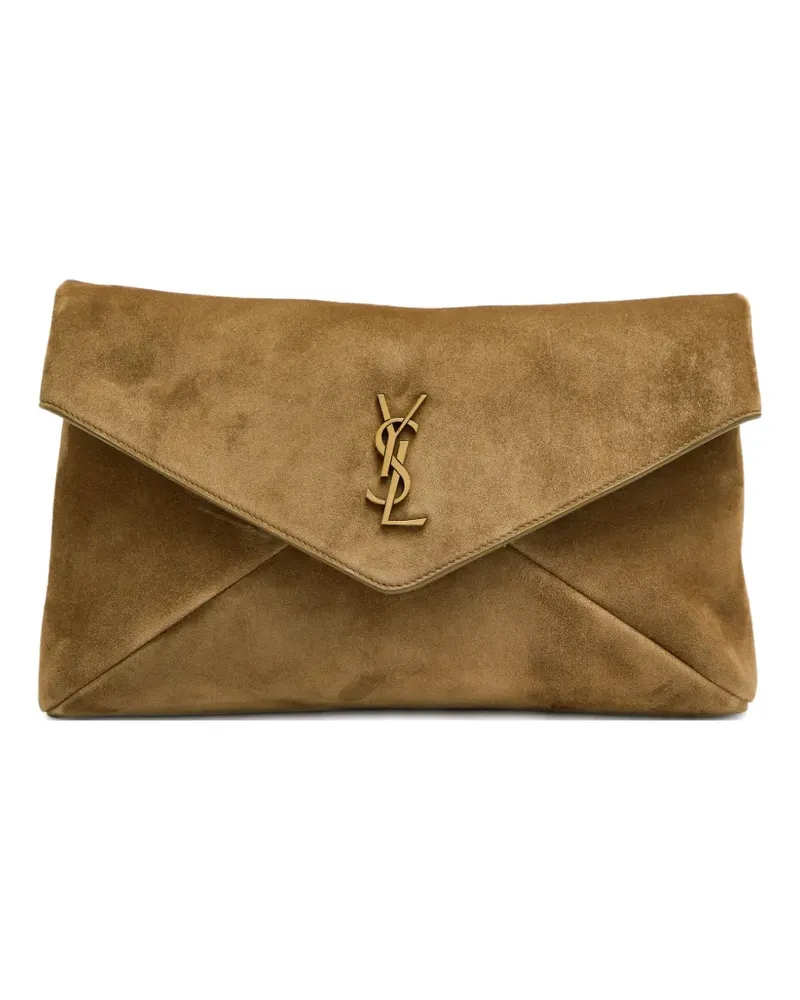 Saint Laurent logo-plaque envelope clutch bag - Braun Braun