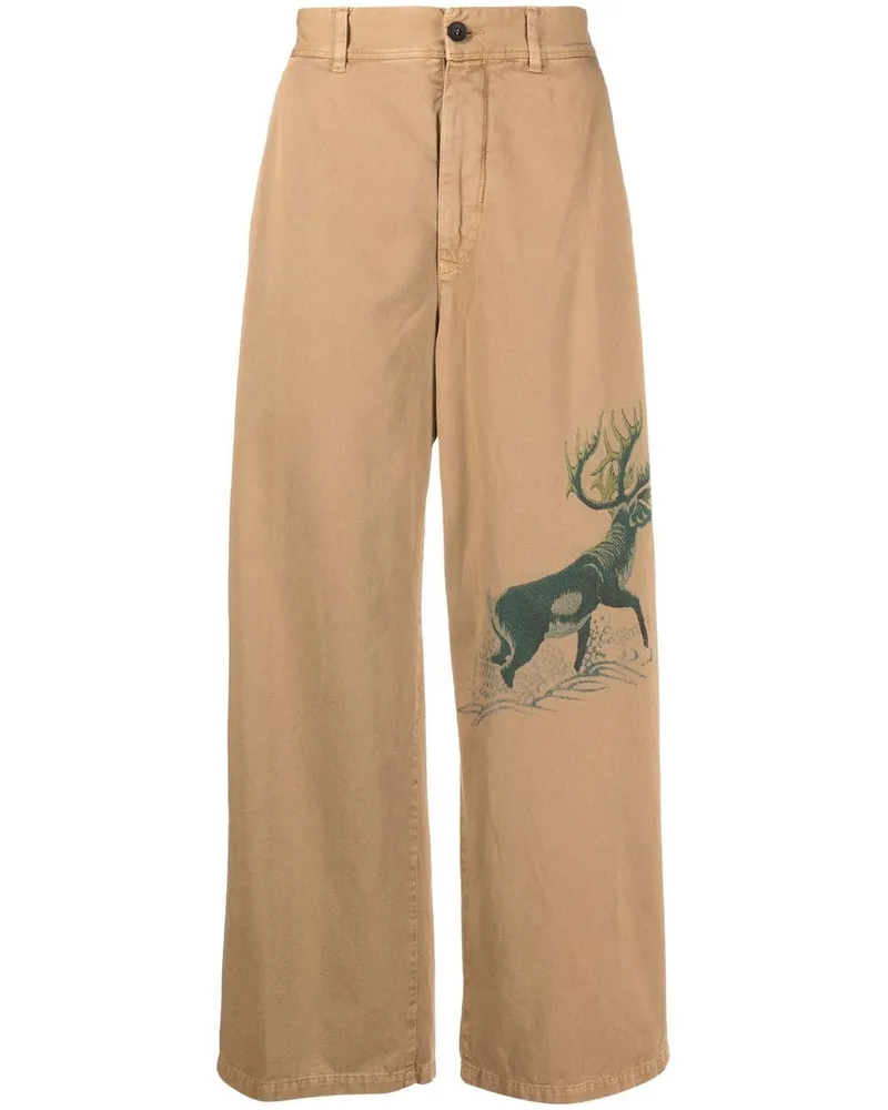 Incotex Weite Hose mit Hirsch-Print - Braun Braun