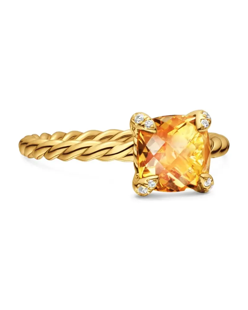 David Yurman 18kt Chatelaine Gelbgoldring mit Zitrin und Diamanten (7mm Gold