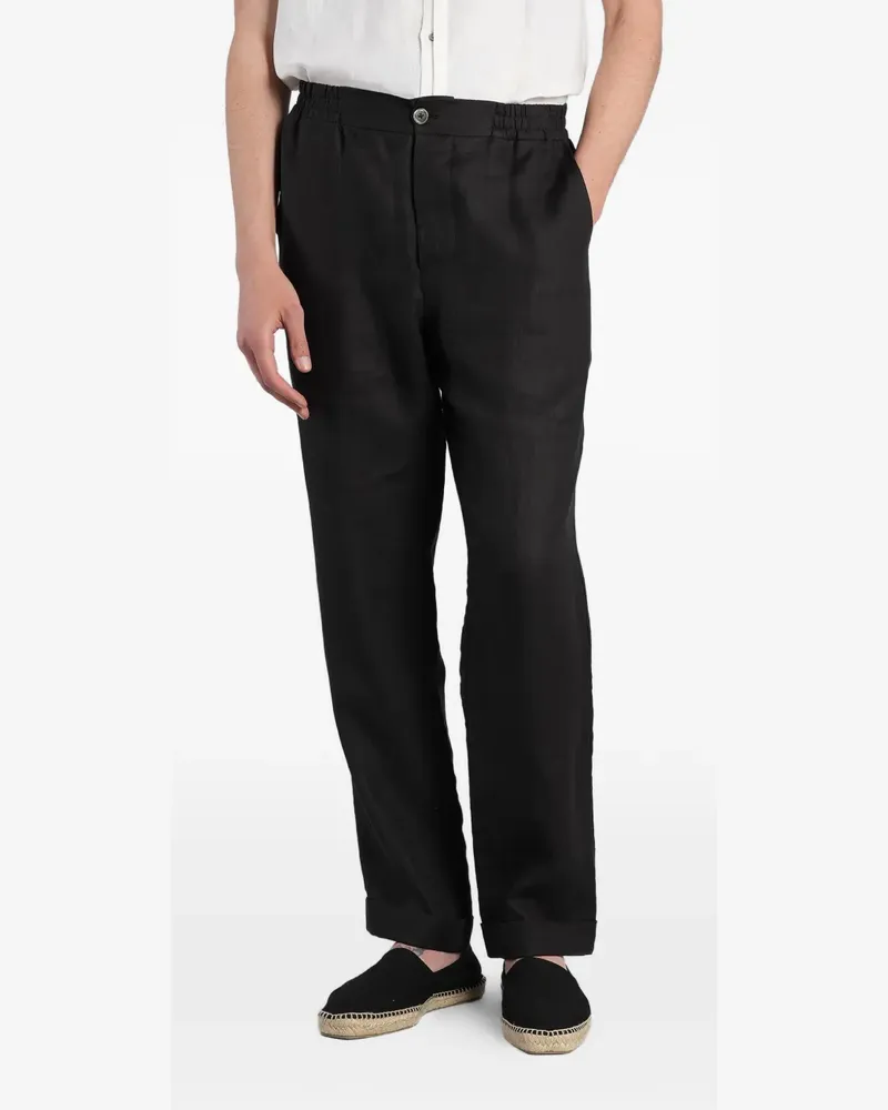 Alpha Studio elasticated-waistband straight-leg trousers - Schwarz Schwarz