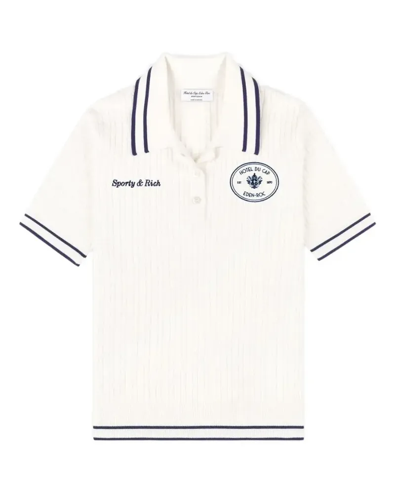 SPORTY & RICH Poloshirt mit Zopfmuster - Weiß Weiß