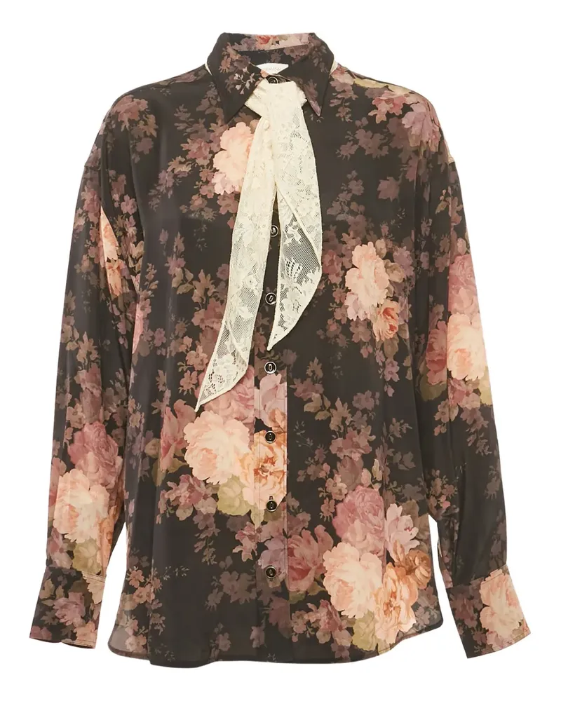 Zimmermann Hemd mit Blumen-Print - Schwarz Schwarz