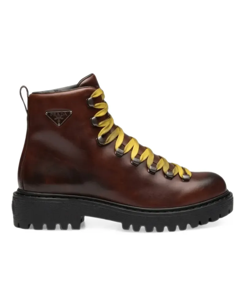 Prada Antiqued leather lace-up ankle boots - Braun Braun