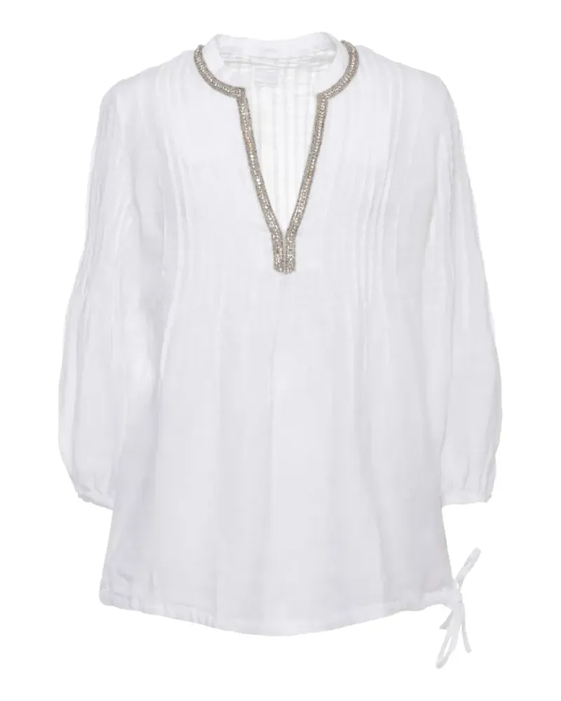 120% Lino crystal-embellished pleated shirt - Weiß Weiß