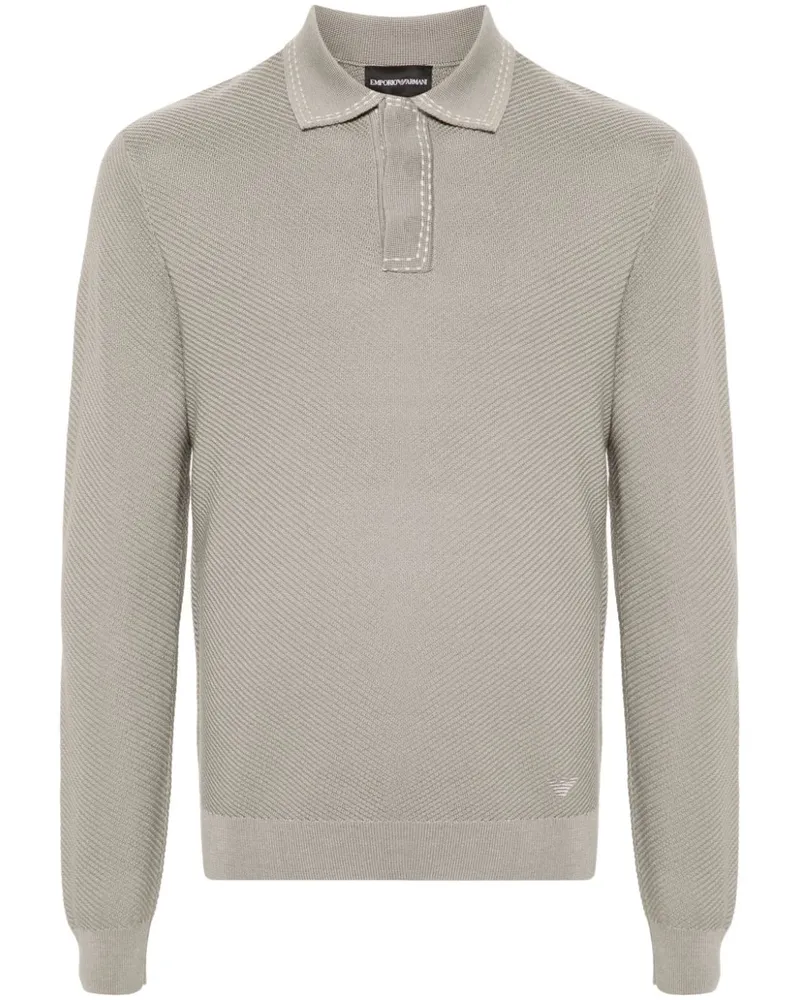 Emporio Armani Gerippter Pullover mit Polokragen Grau