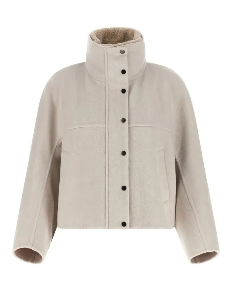 Brunello Cucinelli shearling-trim bat-sleeve coat - Nude Nude