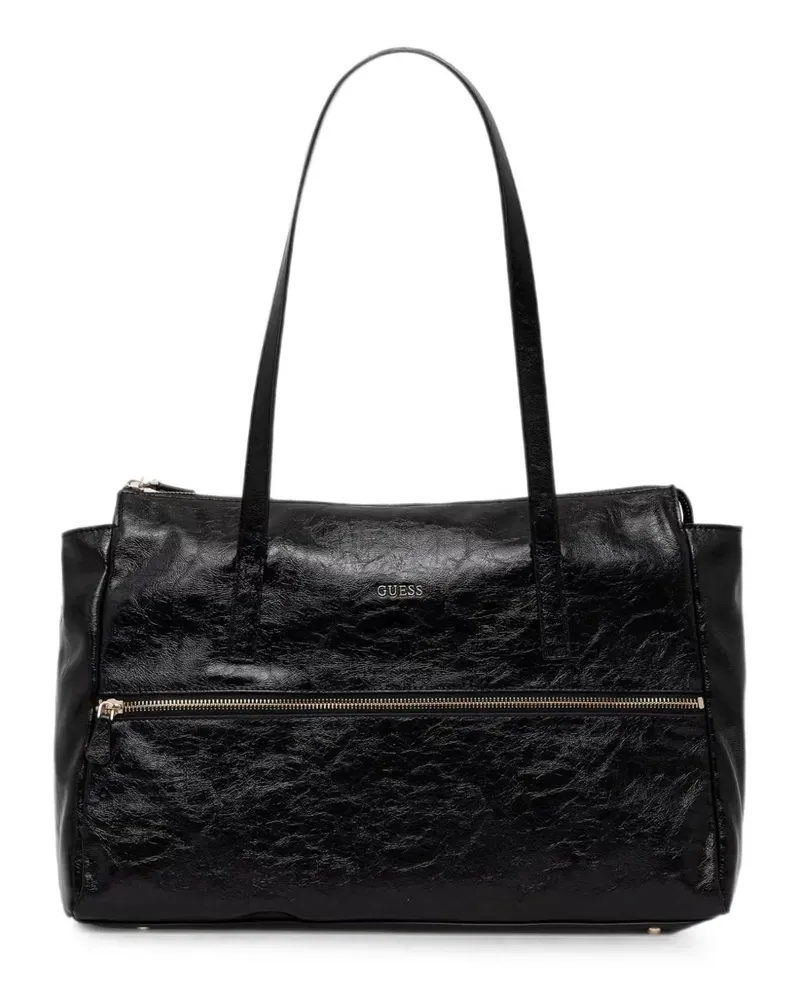 Guess Tote Bag mit Reißverschlusstasche in Knitteroptik - Schwarz Schwarz