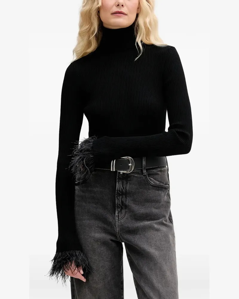 Aniye By Plum feather-trim turtleneck sweater - Schwarz Schwarz