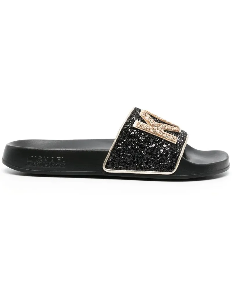 Michael Kors Pantoletten mit Glitter-Logo - Schwarz Schwarz