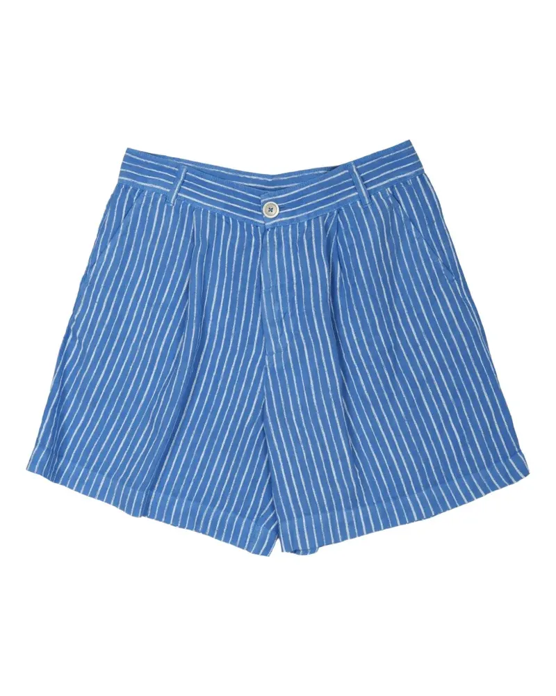 120% Lino vertical-stripe linen shorts - Blau Blau