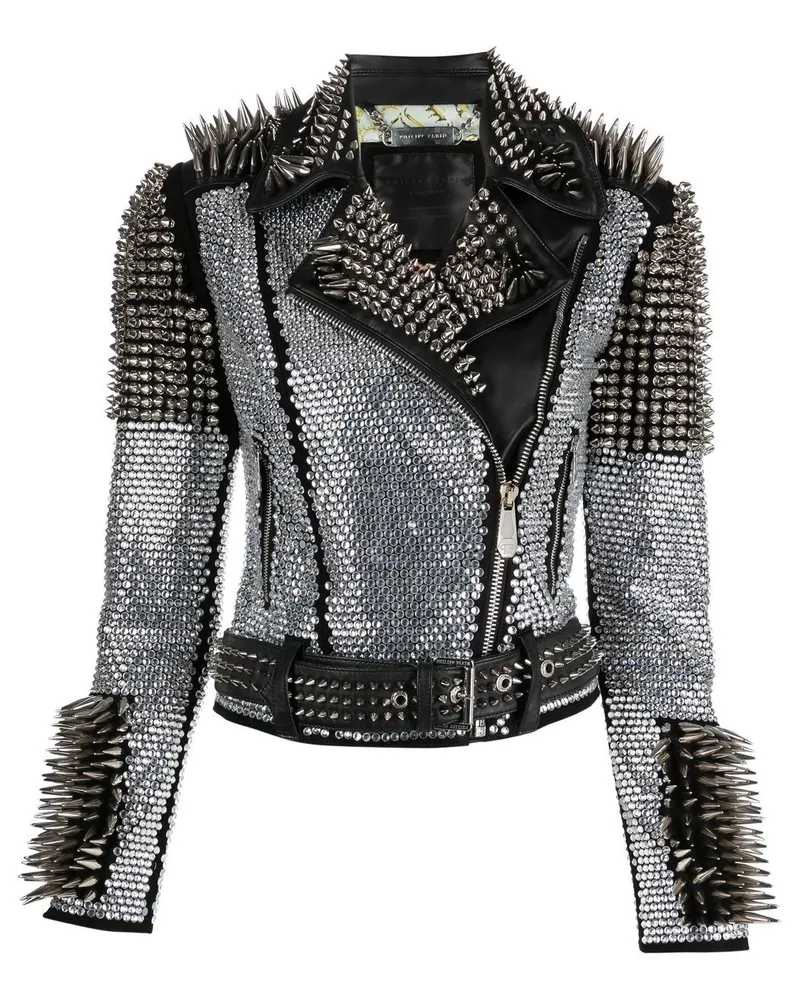 Philipp Plein Bikerjacke mit Kristallen - Schwarz Schwarz